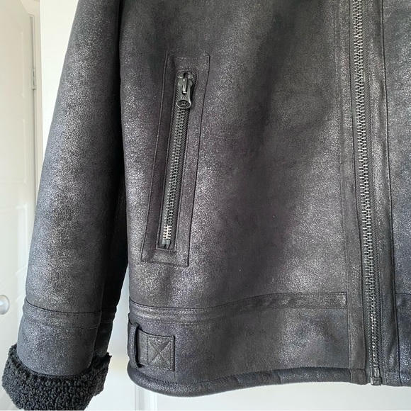 HP ⭐️ Men’s Topman Faux Sherpa Moto Bomber Jacket - Picture 5 of 12